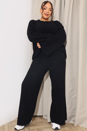 Ribbed Wide Leg Knitted Co-Ord Trouser