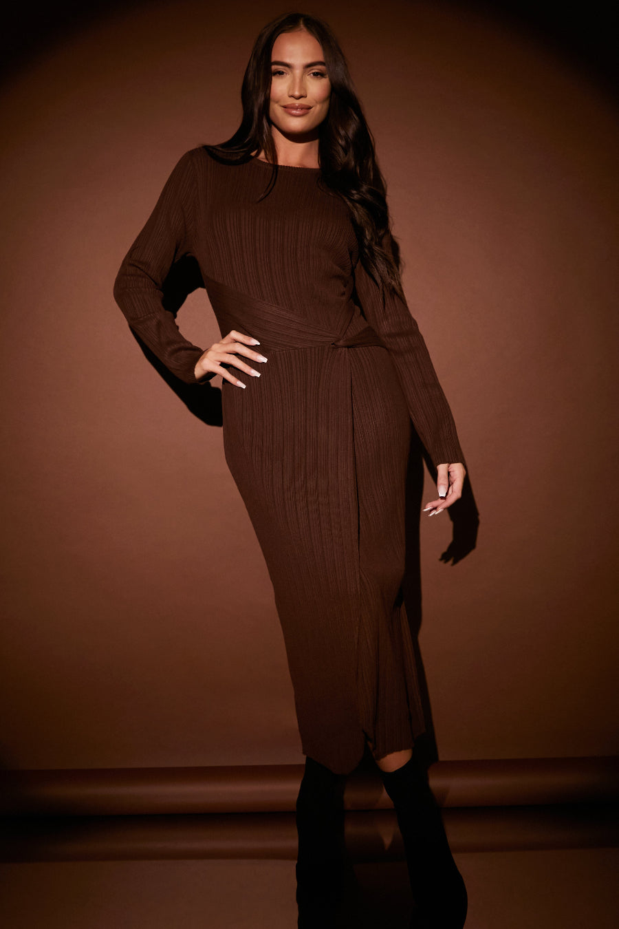 Knit Ribbed Belted Midaxi Dress