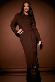 Knit Ribbed Belted Midaxi Dress