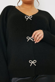 Bow Detail Button Up Knit Cardigan