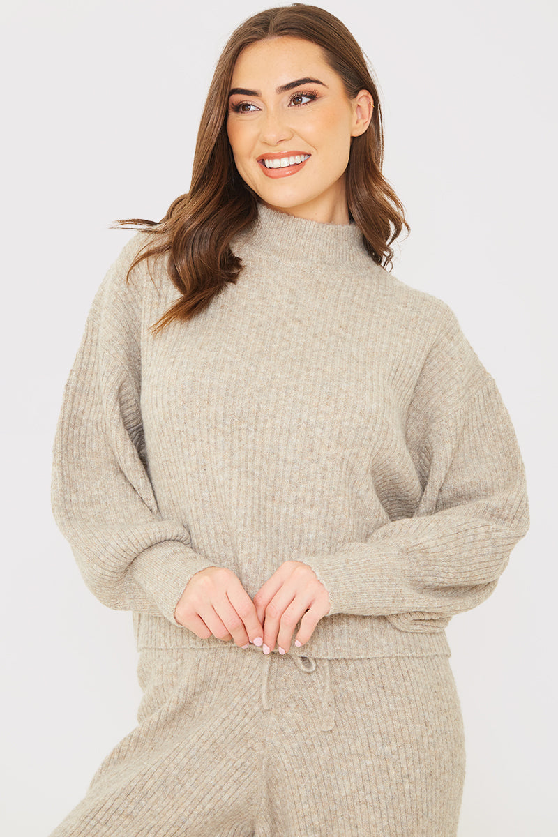 Rib Detail High Neck Co Ord Knitted Jumper