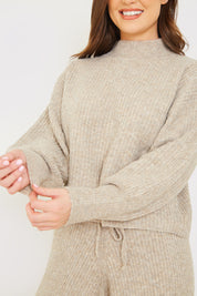 Rib Detail High Neck Co Ord Knitted Jumper