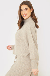Rib Detail High Neck Co Ord Knitted Jumper