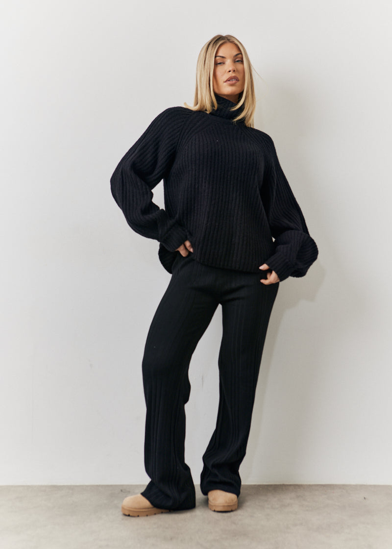 Rib Knit Wide Leg Co Ord Trouser
