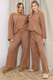 Ribbed Wide Leg Knitted Co-Ord Trouser