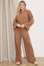 Ribbed Wide Leg Knitted Co-Ord Trouser