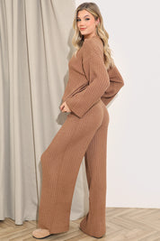Ribbed Wide Leg Knitted Co-Ord Trouser