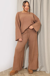 Ribbed Wide Leg Knitted Co-Ord Trouser