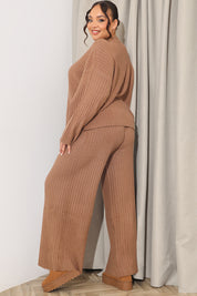 Ribbed Wide Leg Knitted Co-Ord Trouser
