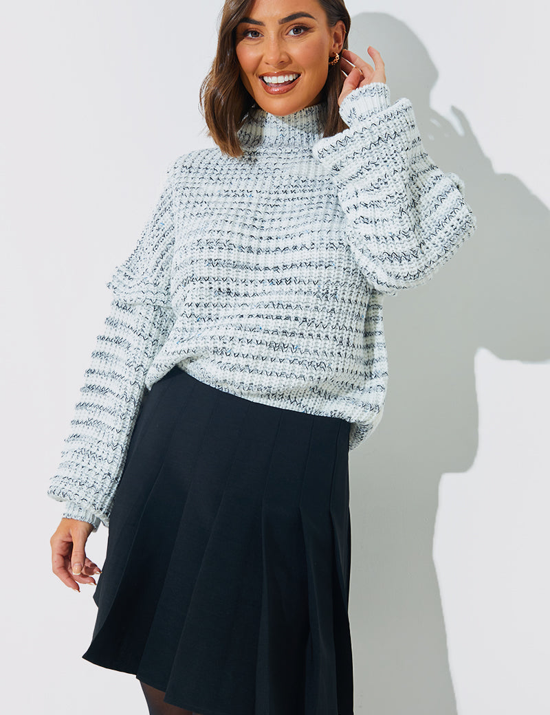 High Neck Frill Sleeve Marl Jumper
