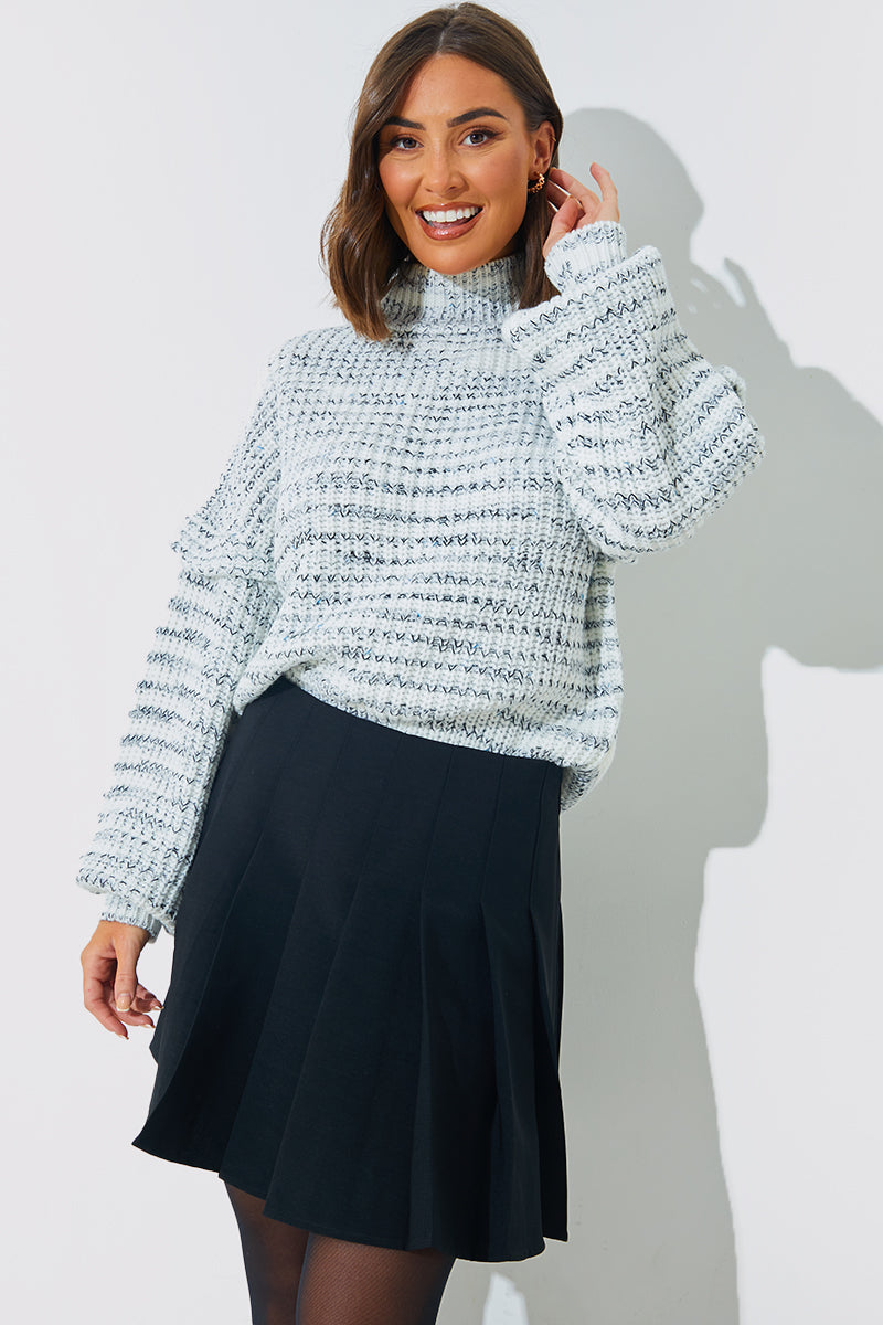 High Neck Frill Sleeve Knit Jumper