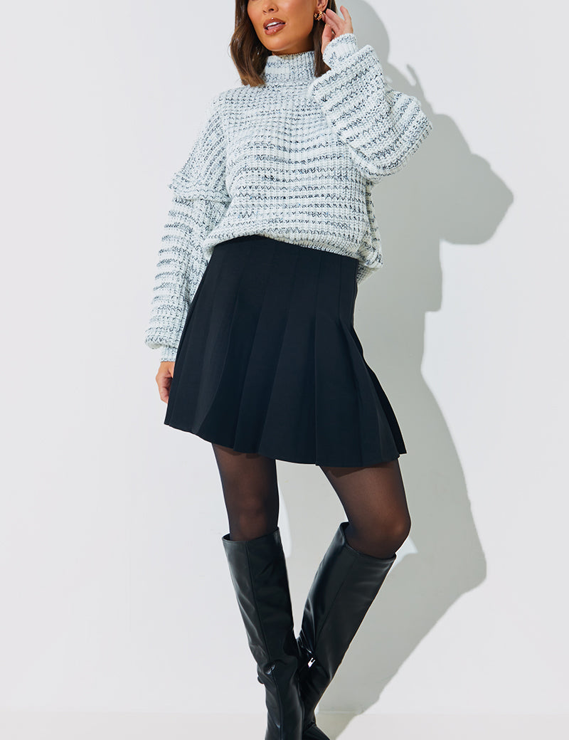 High Neck Frill Sleeve Marl Jumper