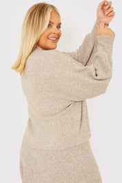 Rib Detail High Neck Co Ord Knitted Jumper
