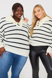 Recycled Stripe Half Button Knitted Jumper