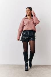 Collared Rib Knit Top	