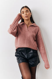 Collared Rib Knit Top	