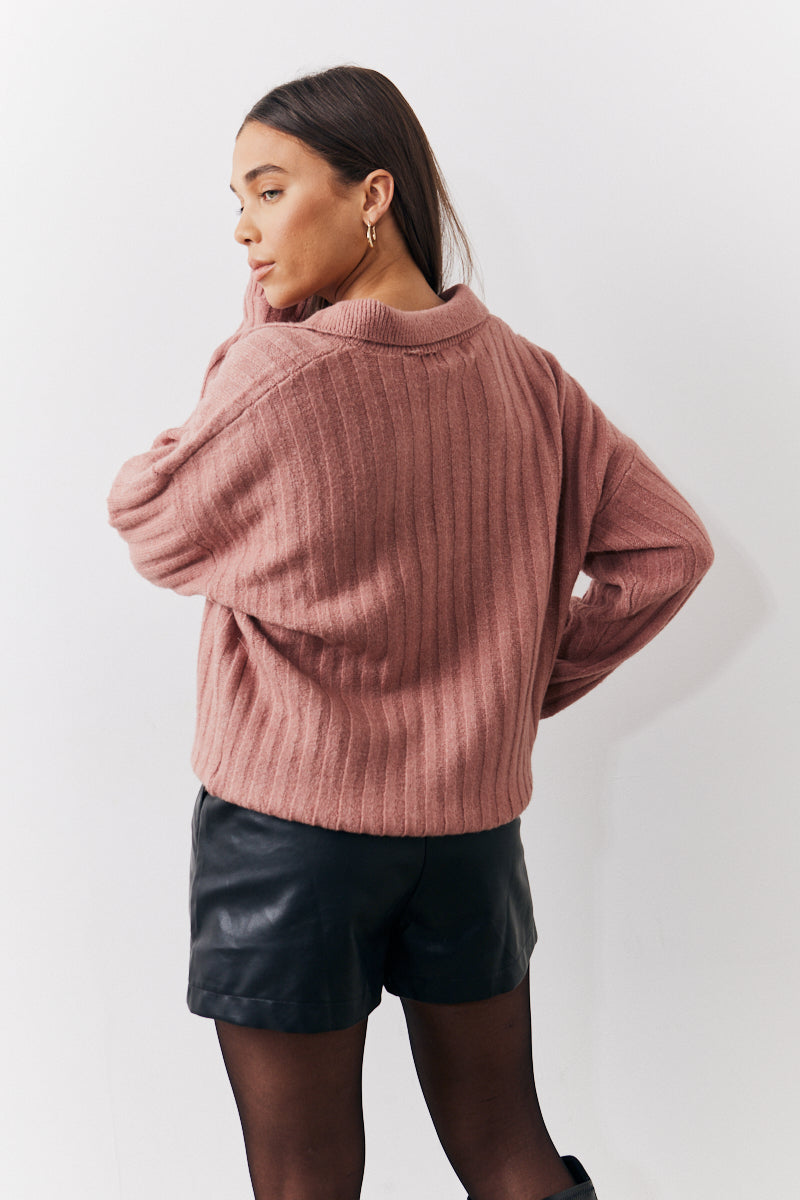 Collared Rib Knit Top	