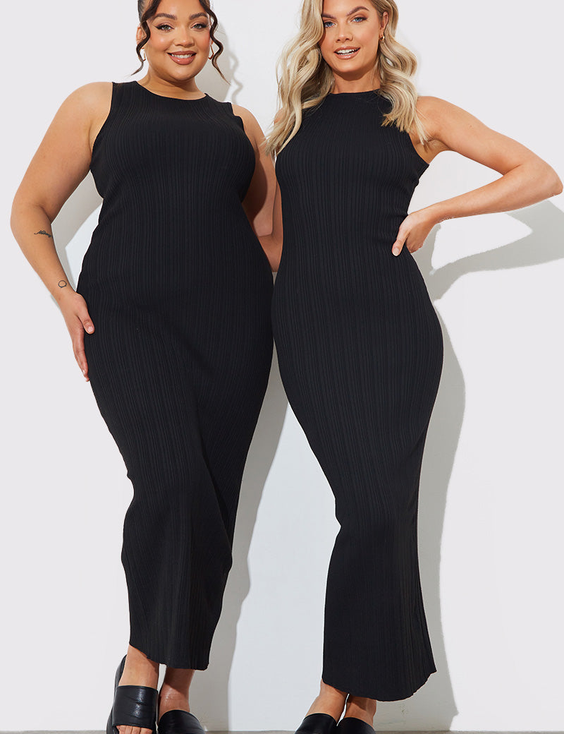 Recycled Knitted Rib Racer Neck Maxi Dress