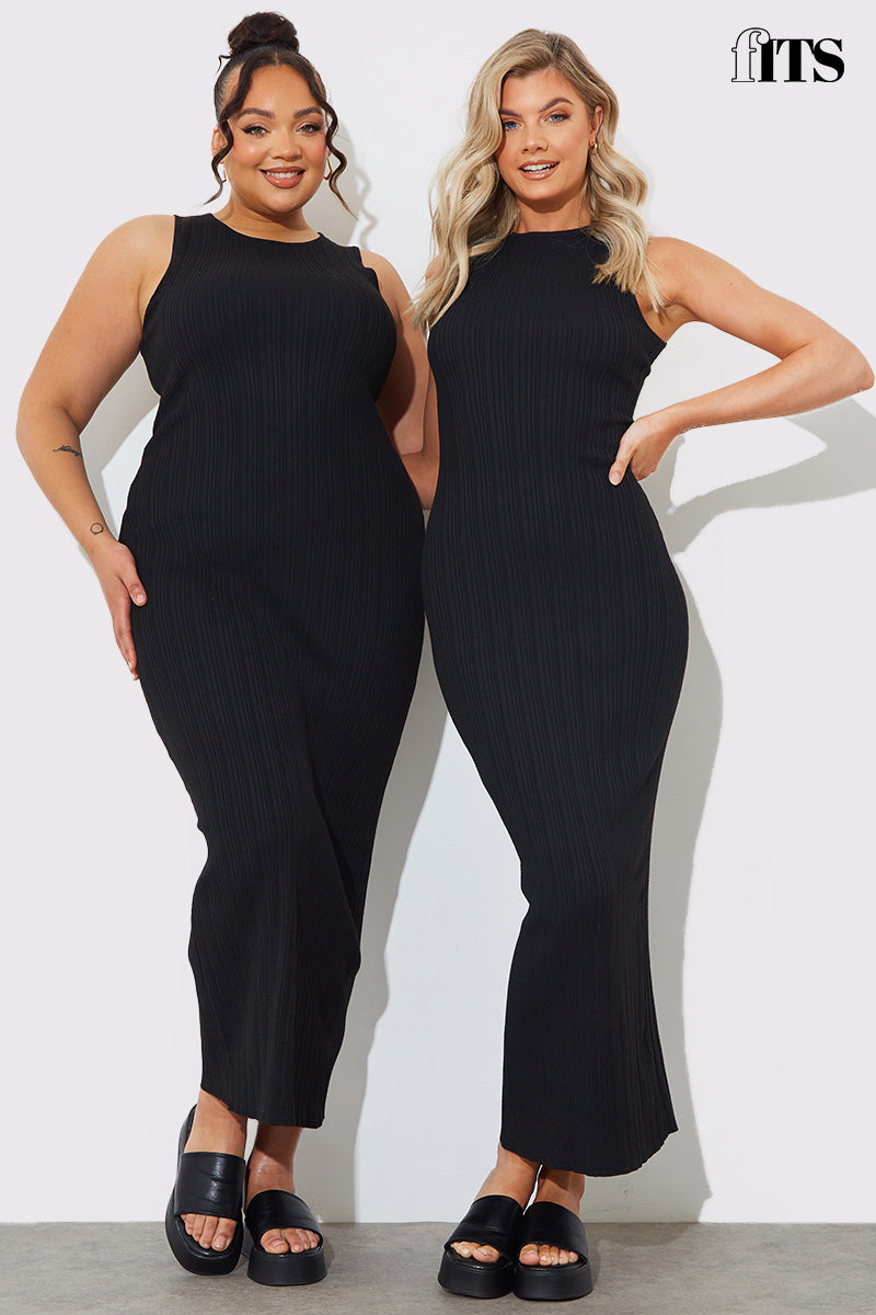 Recycled Knitted Rib Racer Neck Maxi Dress