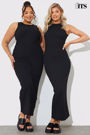 Recycled Knitted Rib Racer Neck Maxi Dress
