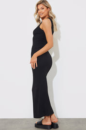 Recycled Knitted Rib Racer Neck Maxi Dress