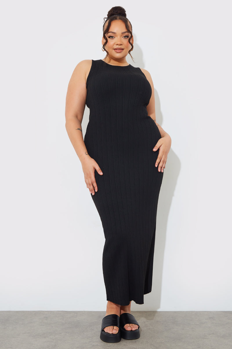 Recycled Knitted Rib Racer Neck Maxi Dress
