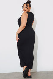 Recycled Knitted Rib Racer Neck Maxi Dress