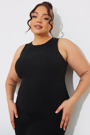 Recycled Knitted Rib Racer Neck Maxi Dress