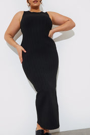 Recycled Knitted Rib Racer Neck Maxi Dress