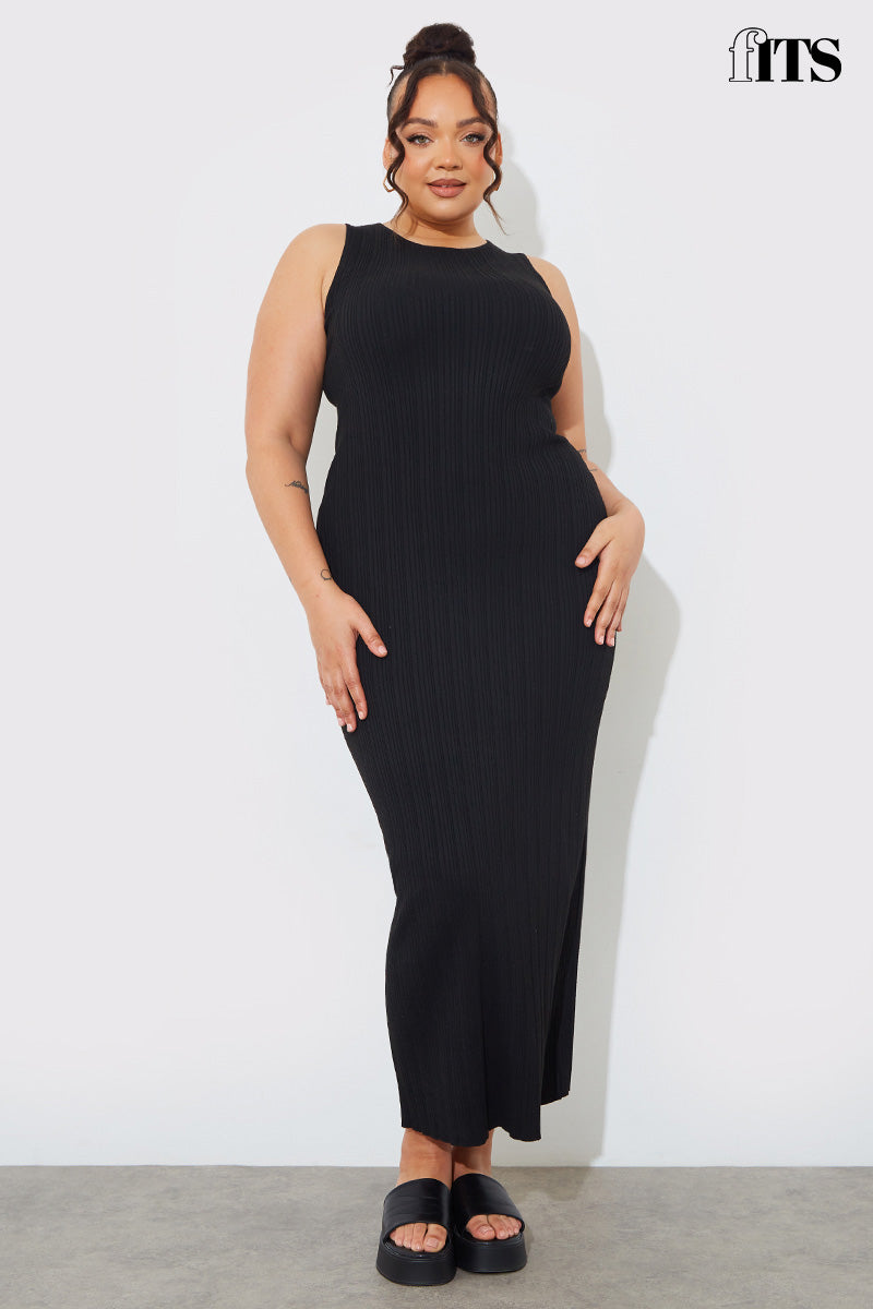 Recycled Knitted Rib Racer Neck Maxi Dress