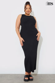 Recycled Knitted Rib Racer Neck Maxi Dress