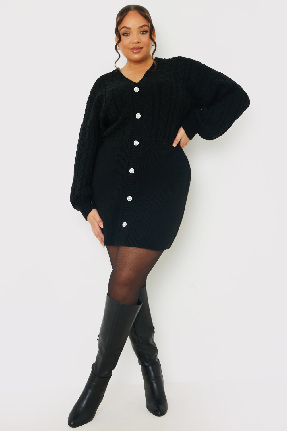 Button Up Knit Mini Dress