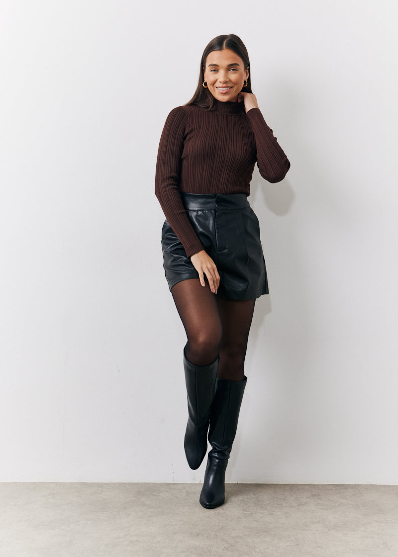 High Neck Variegated Rib Knit Top