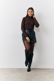 High Neck Variegated Rib Knit Top