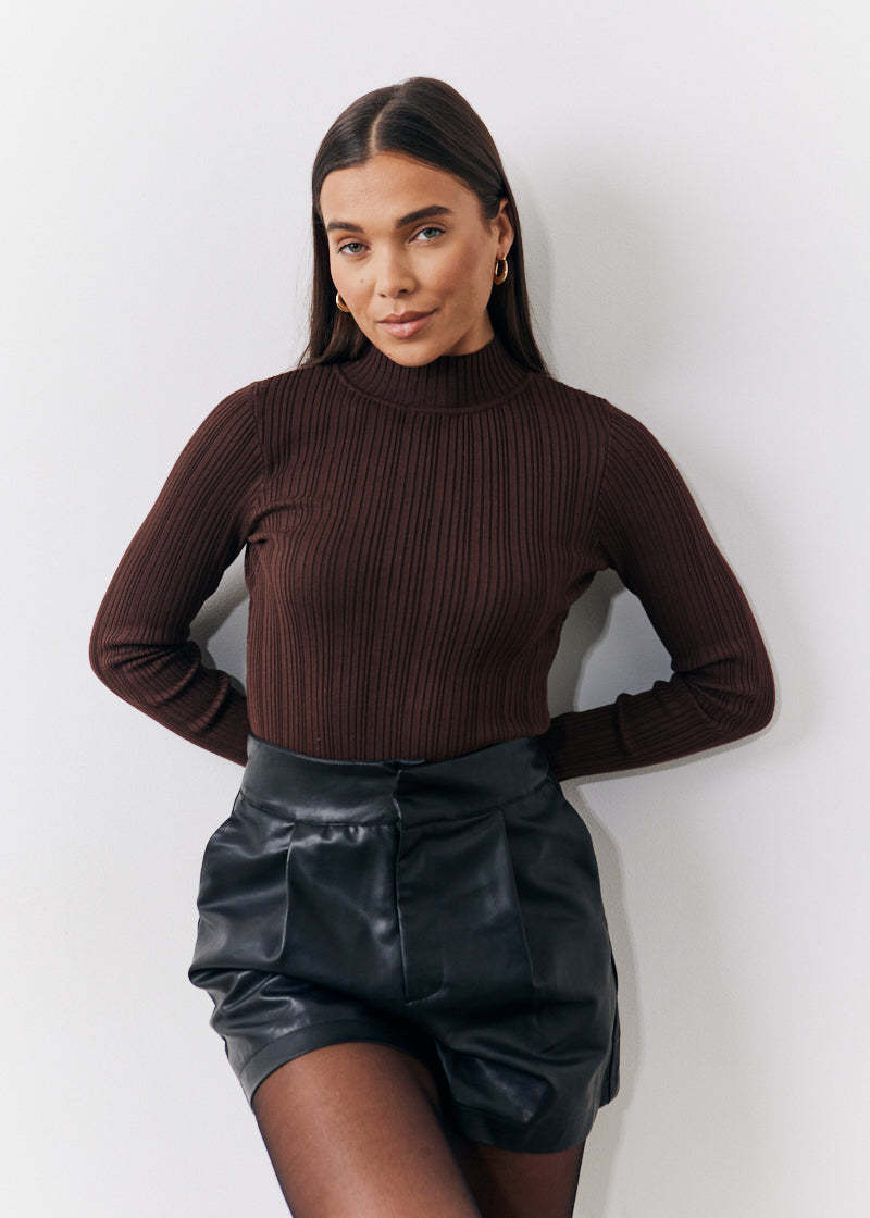 High Neck Variegated Rib Knit Top
