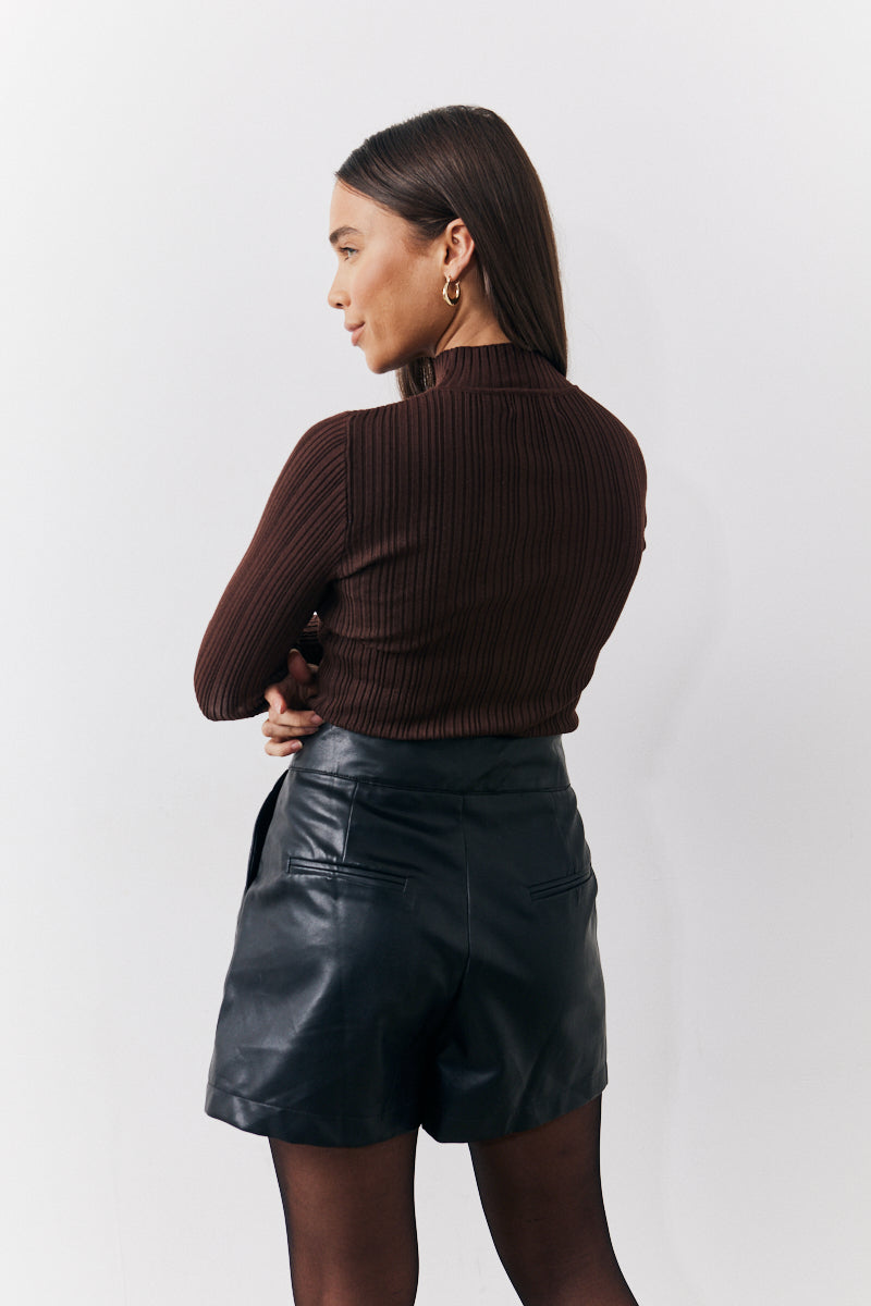 High Neck Variegated Rib Knit Top