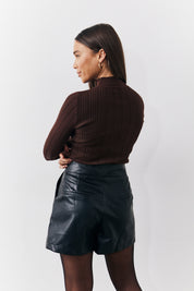 High Neck Variegated Rib Knit Top