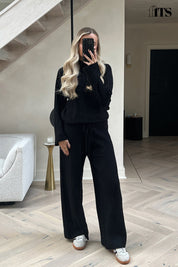Ribbed Wide Leg Knitted Co-Ord Trouser