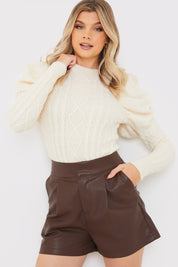 Cable Knit Puff Long Sleeve Bodysuit