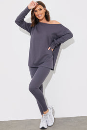 Off The Shoulder Long Sleeve T Shirt And Legging Set