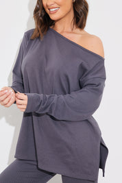 Off The Shoulder Long Sleeve T Shirt And Legging Set