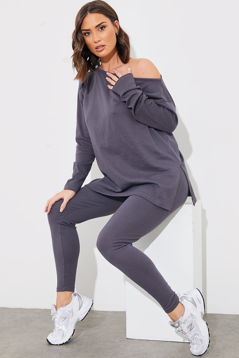 Off The Shoulder Long Sleeve T Shirt And Legging Set