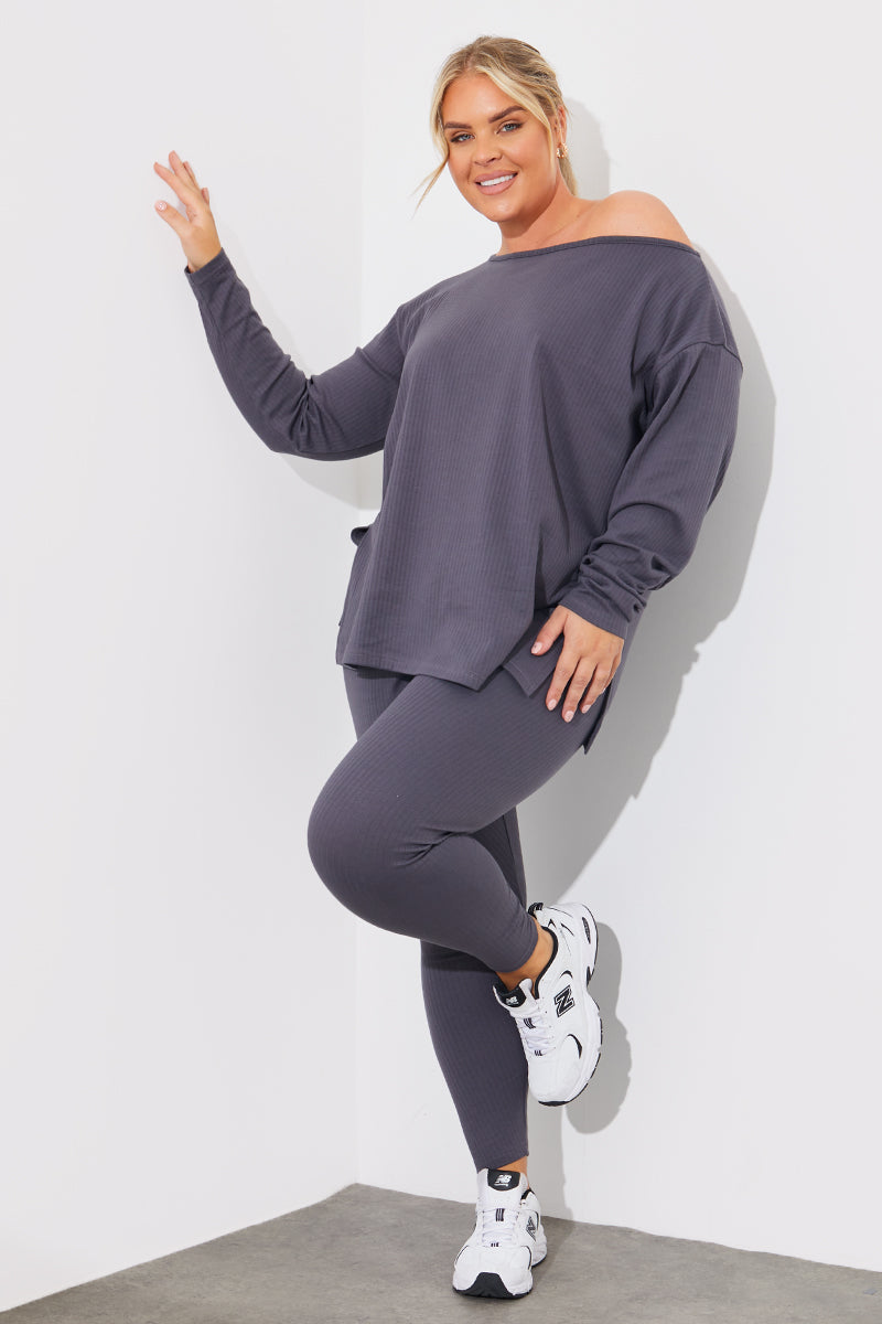 Off The Shoulder Long Sleeve T Shirt And Legging Set