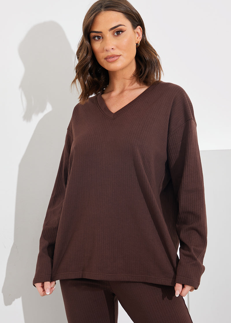 V Neck T Shirt And Wide Leg Trouser Set