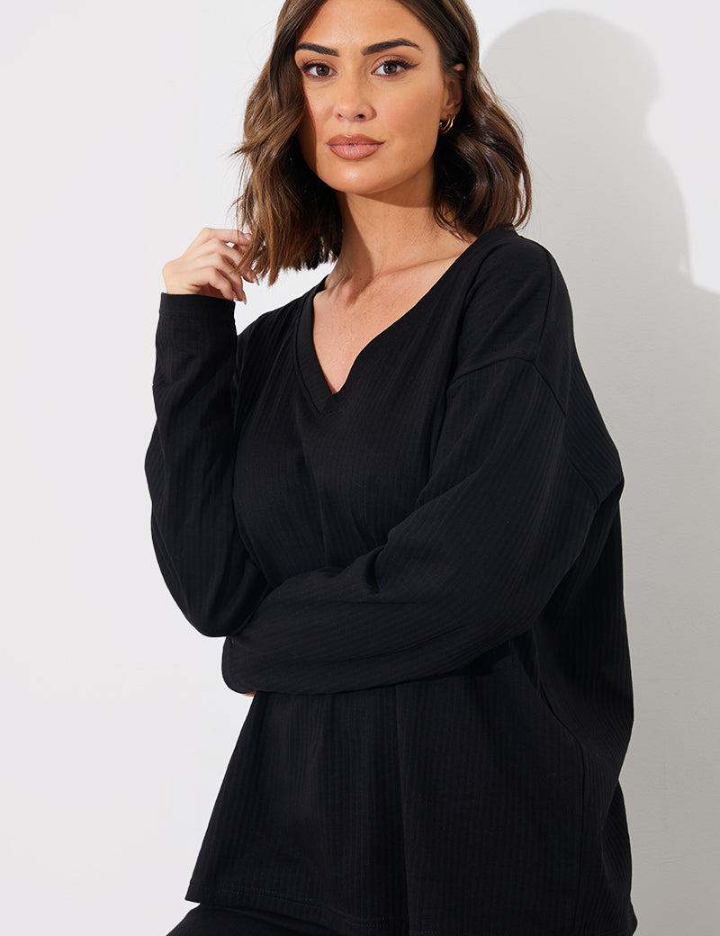 V Neck T Shirt And Wide Leg Trouser Set