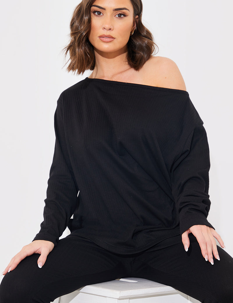 Off The Shoulder Long Sleeve T Shirt And Legging Set