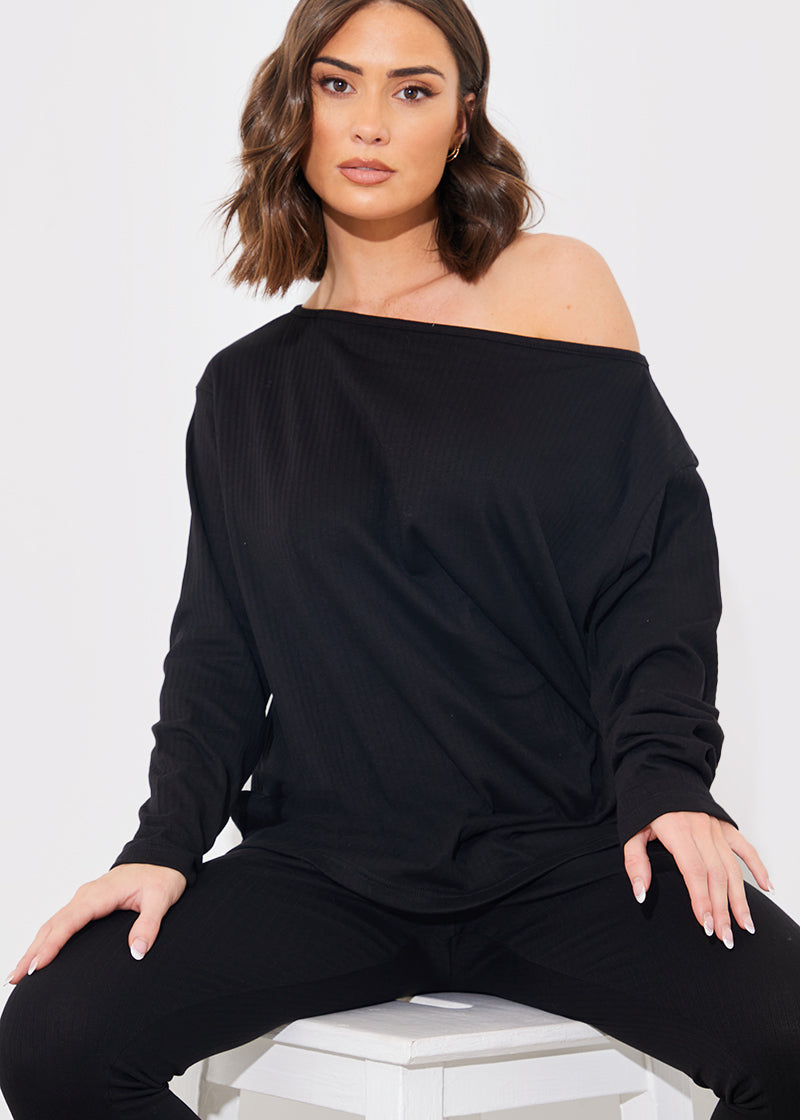 Off The Shoulder Long Sleeve T Shirt And Legging Set