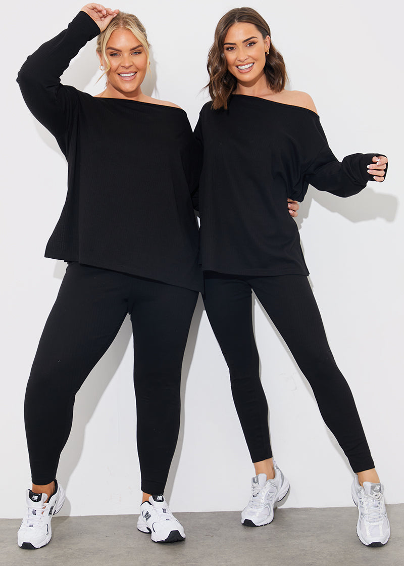 Off The Shoulder Long Sleeve T Shirt And Legging Set