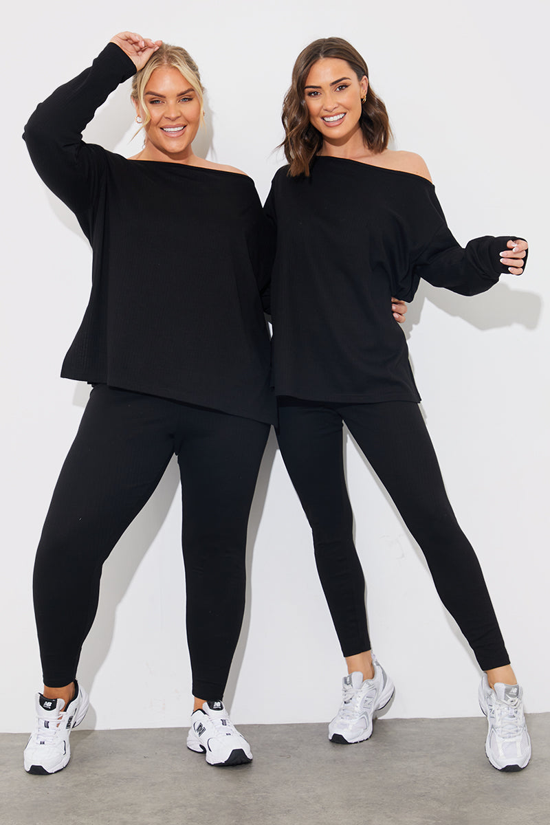 Off The Shoulder Long Sleeve T Shirt And Legging Set