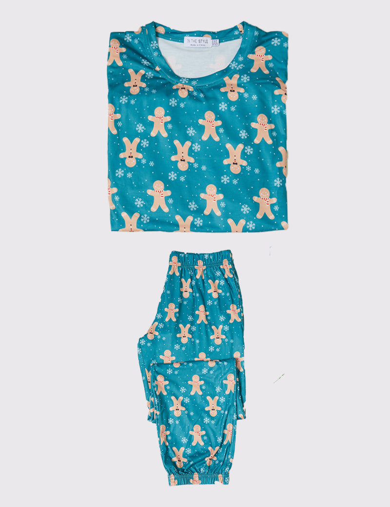 Ladies Gingerbread Man Print Matching Family PJ Set